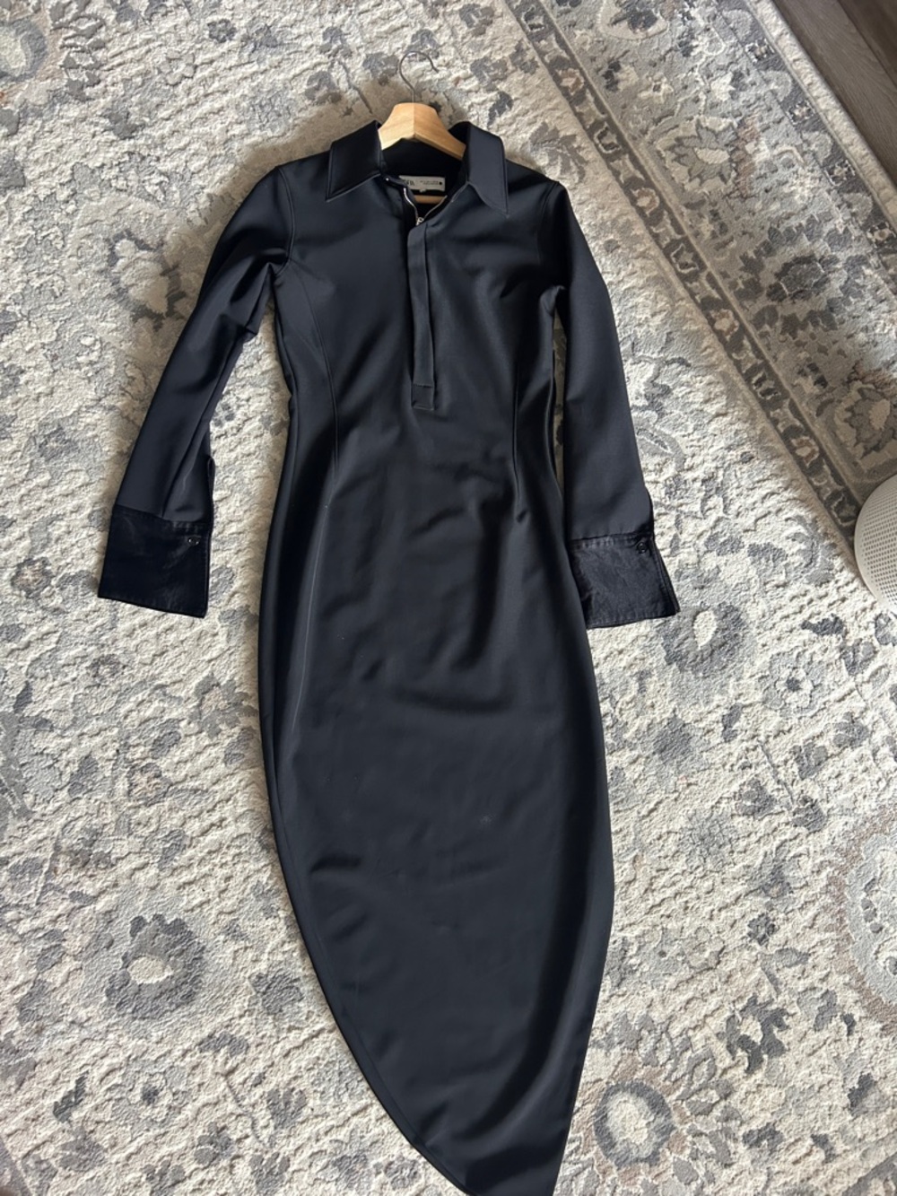 Zara Black Long-Sleeve Collared Midi Dress
